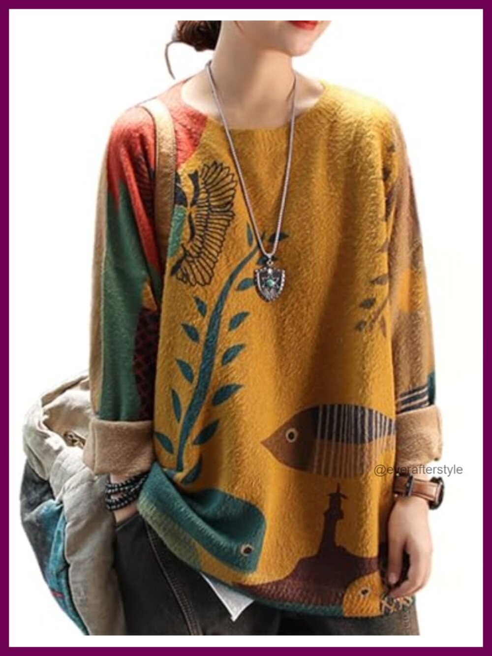 Oversized Boho Cotton Wool Pullover Sweater Crew Neck Long Sleeve